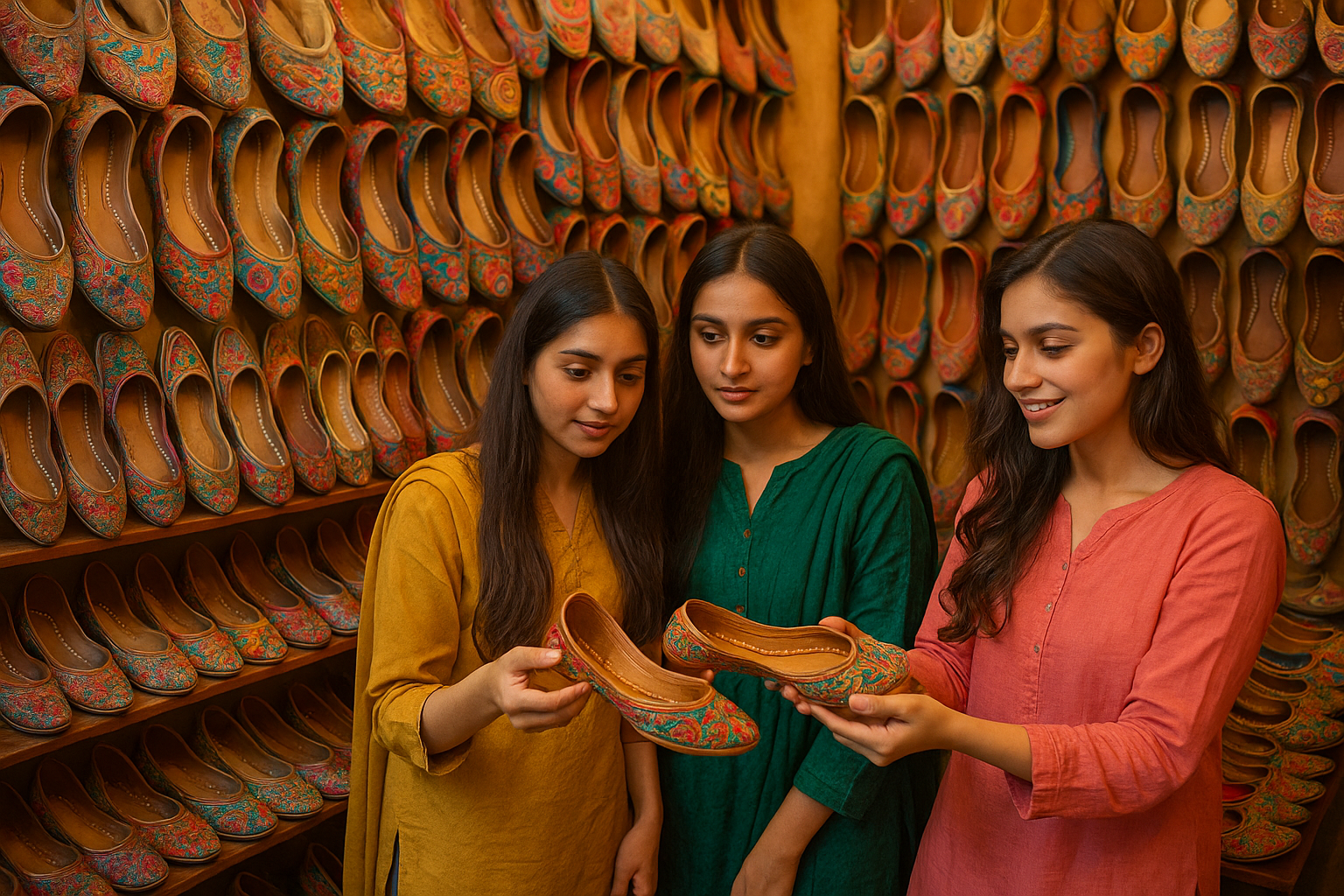 girls buying traditional shoes